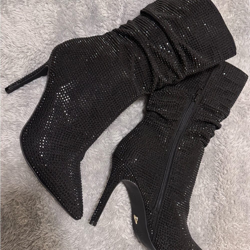 Thalia Sodi Black Glitter Heeled Boots NEW